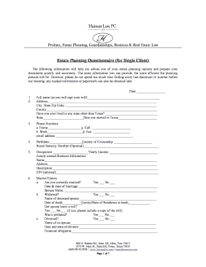 Texas Estate Planning Questionnaire