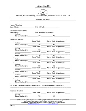 Texas Family History Form