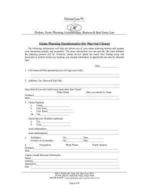 Estate Planning Questionnaire for Married Clients
