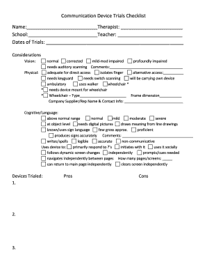 Communication Device Trials Checklist