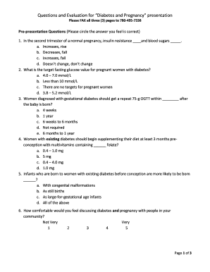 Diabetes and Pregnancy Presentation Evaluation Form