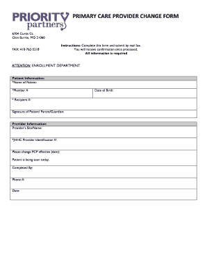 Primary Care Provider Change Form