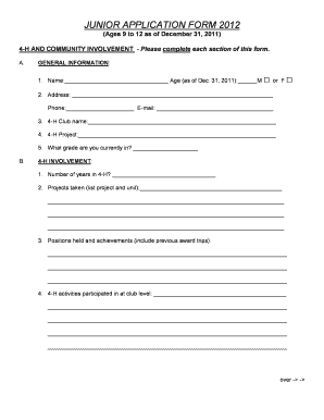 Junior Application Form 2012