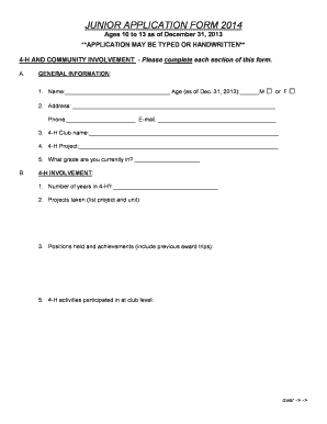 Junior Application Form 2014