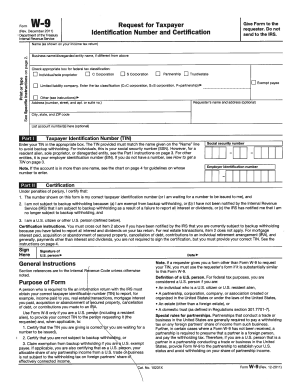 Form W-9 Request for Taxpayer Identification Number and Certification