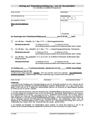 Antrag auf Teilzeitbeschäftigung
