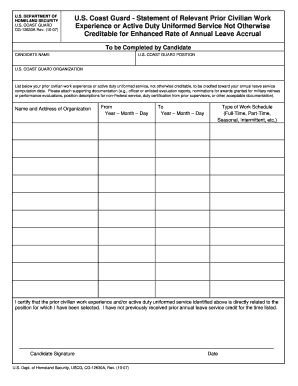 USCG Statement of Relevant Prior Civilian Work