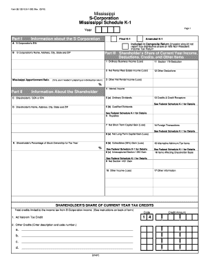Mississippi S-Corporation Schedule K-1