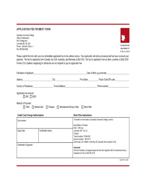 Canadian University College Application Fee Payment Form