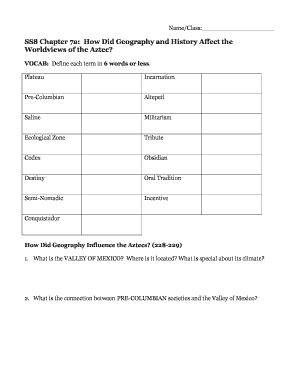 Aztec History and Geography Worksheet