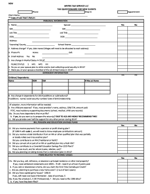 Tax Questionnaire for New Clients