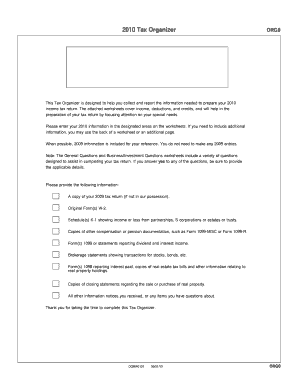 2010 Tax Organizer Form