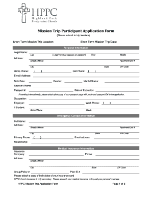 Mission Trip Participant Application Form