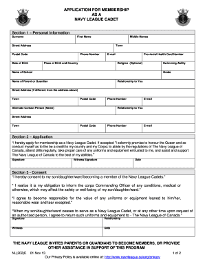 Navy League Cadet Membership Application