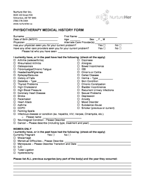 Physiotherapy Medical History Form