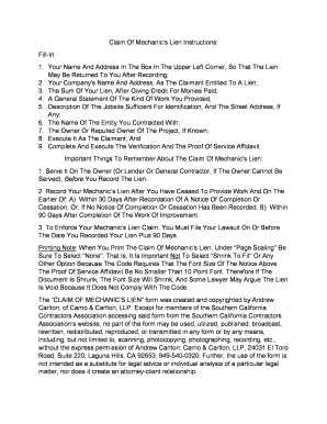California Mechanic's Lien Claim Form
