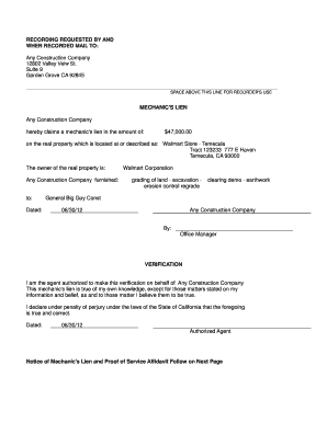 California Mechanic's Lien Form