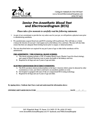 Senior Pre-Anesthetic Blood Test and ECG Form