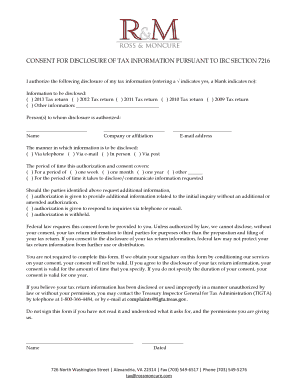 IRC Section 7216 Tax Information Disclosure Consent