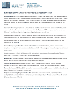 Immunotherapy Patient Instructions and Consent Form