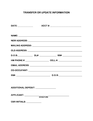 Transfer or Update Information Form