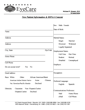 New Patient Information & HIPAA Consent Form