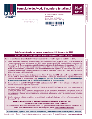 Formulario de Ayuda Financiera Estudiantil 2016