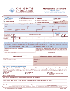 Knights of Columbus Membership Application