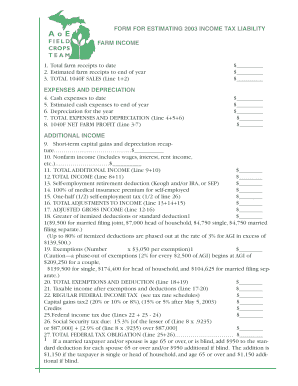 2003 US Federal Farm Income Tax Estimation Form