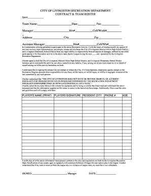City of Livingston Recreation Department Contract