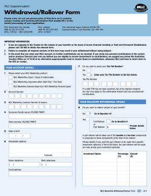 MLC Superannuation Withdrawal/Rollover Form