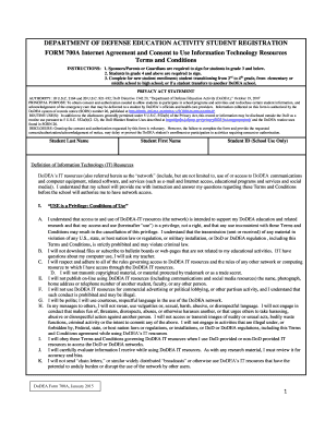 DoDEA Student Registration and Internet Agreement