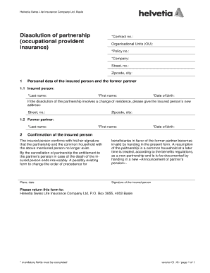 Swiss Life Insurance Partnership Dissolution Form