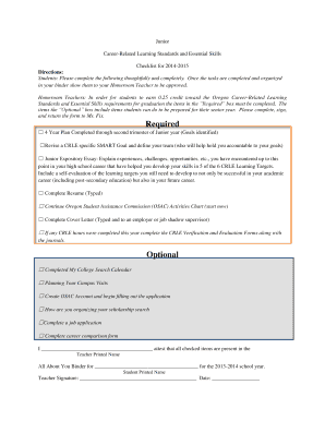 Oregon Career-Related Learning Checklist