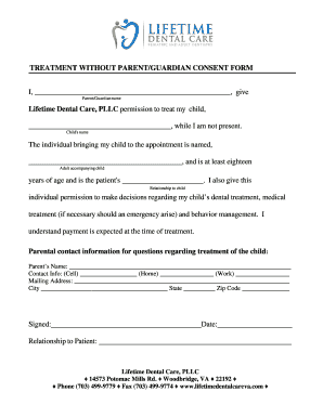 Treatment Without Parent Guardian Consent Form