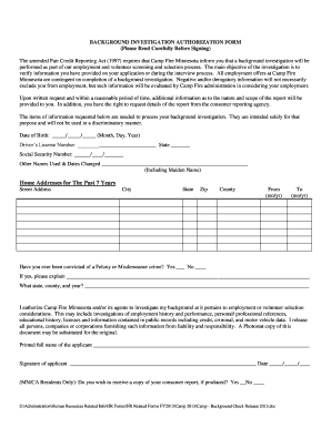 Background Investigation Authorization Form