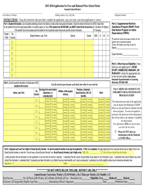 2015-2016 Application for Free and Reduced Price School Meals