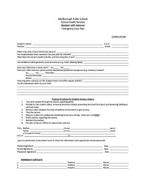 Student Seizure Emergency Care Plan