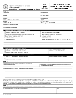 Missouri Sales/Use Tax Exemption Certificate