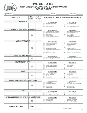 Iowa Cheerleading State Championship Score Sheet