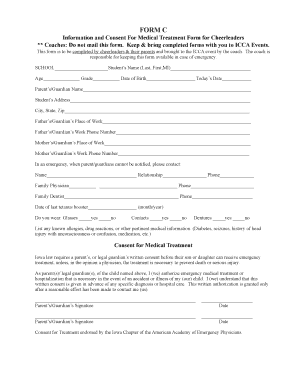 Medical Treatment Consent Form for Cheerleaders