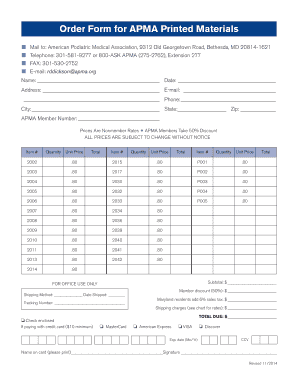 Order Form for APMA Printed Materials