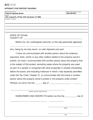 Affidavit for Protest Hearing