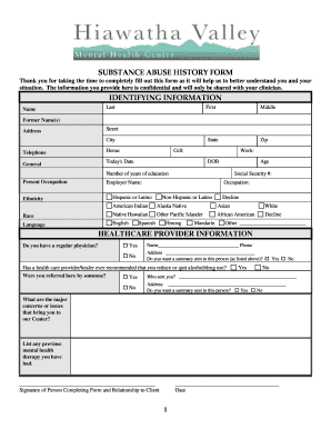 Substance Abuse History Form