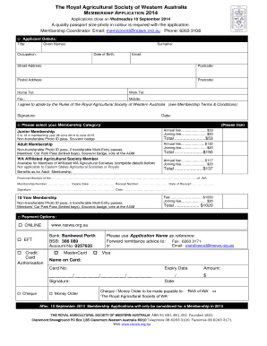 Royal Agricultural Society of Western Australia Membership Application