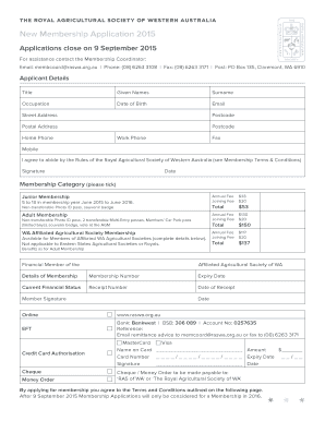 Royal Agricultural Society of Western Australia Membership Application