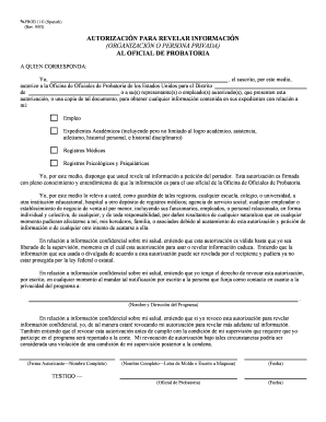 Autorización para revelar información al oficial de probatoria