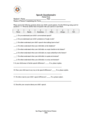 Speech Questionnaire Parent Form