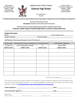 Colonial High School Student Community Service Form