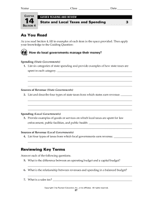 State and Local Taxes and Spending Worksheet